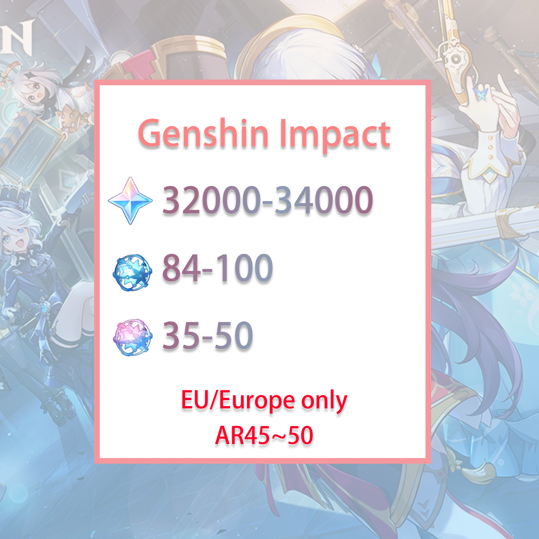 [EU] [INSTANT] Genshin Impact 32-34k primogems, Wishes EUROPE Starter Account-Mobile Games Starter