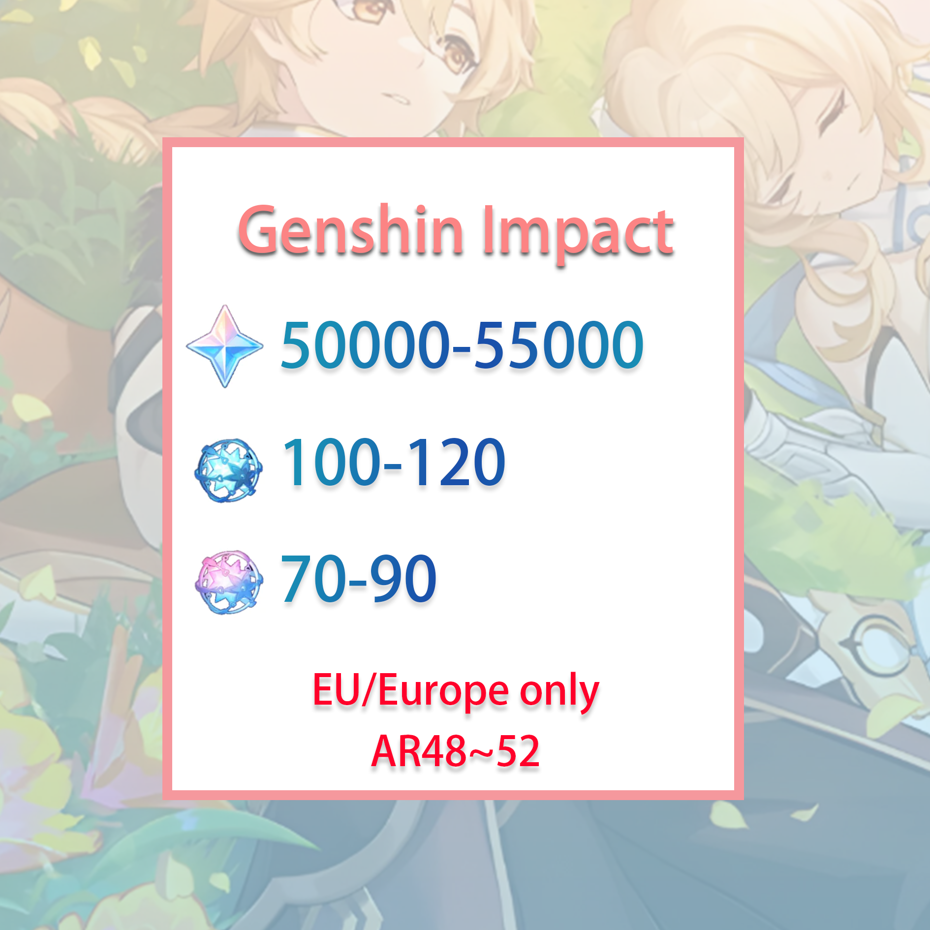 [EU] [INSTANT] Genshin Impact 50-55k primogems, Wishes EUROPE Starter Account-Mobile Games Starter