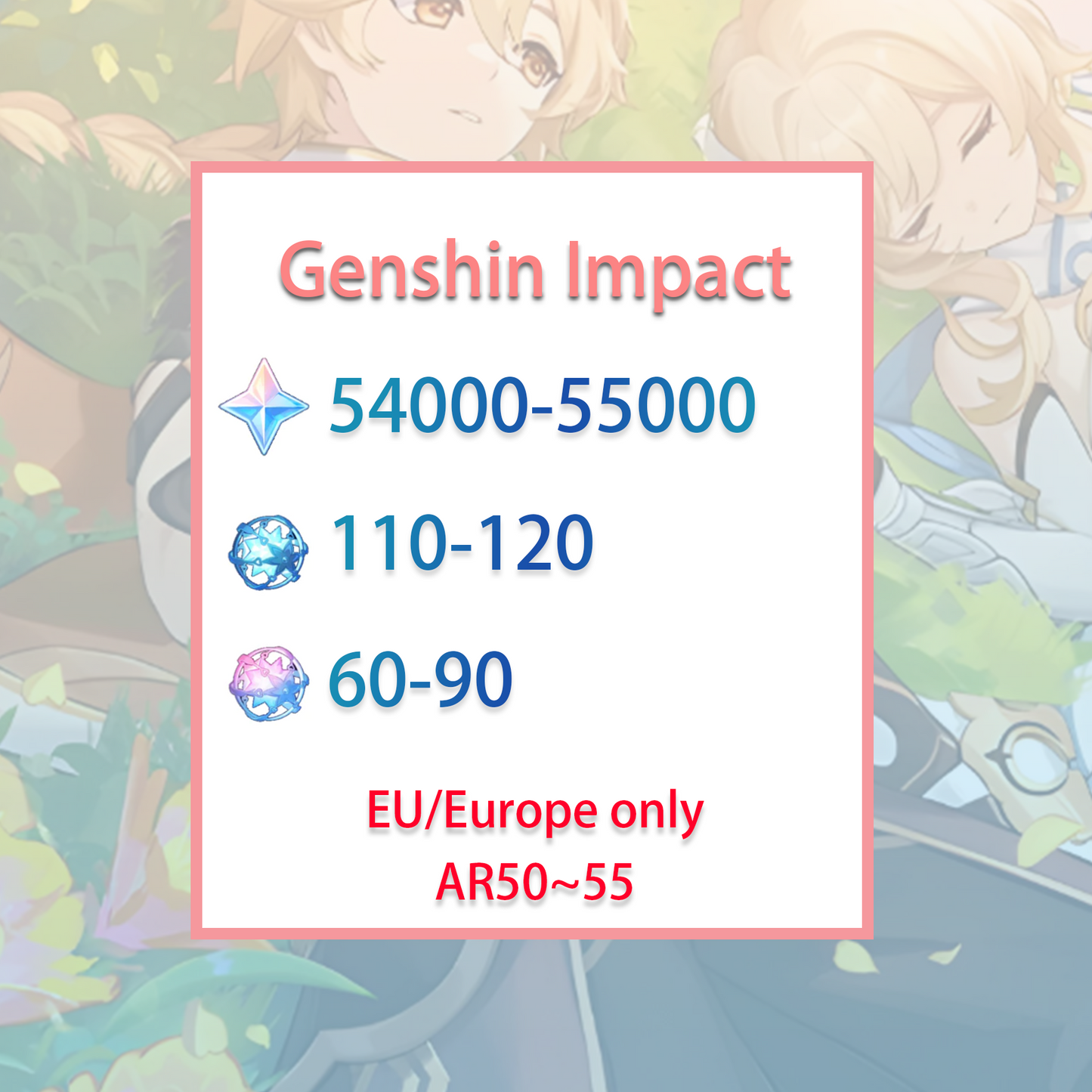 [EU] [INSTANT] Genshin Impact 54-55k primogems, Wishes EUROPE Starter Account-Mobile Games Starter