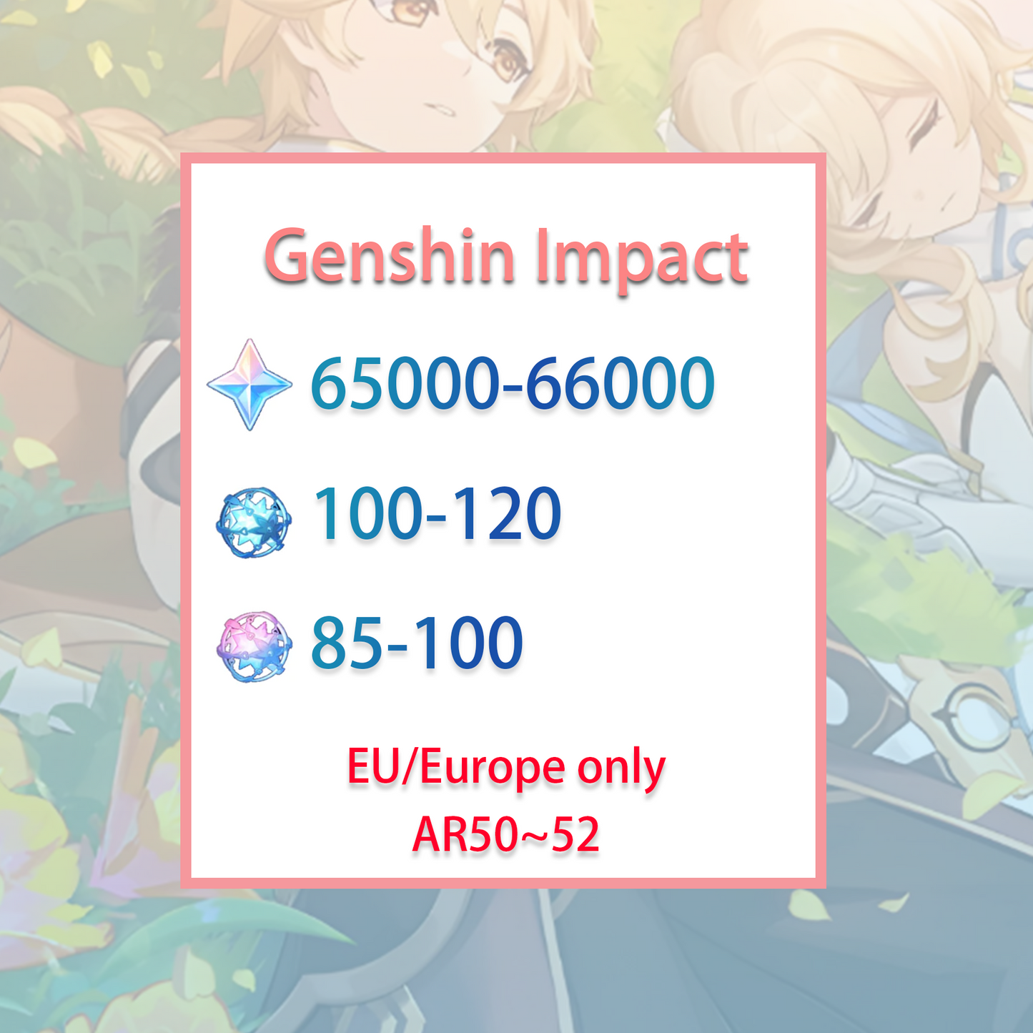 [EU] [INSTANT] Genshin Impact 65-66k primogems, Wishes EUROPE Starter Account-Mobile Games Starter