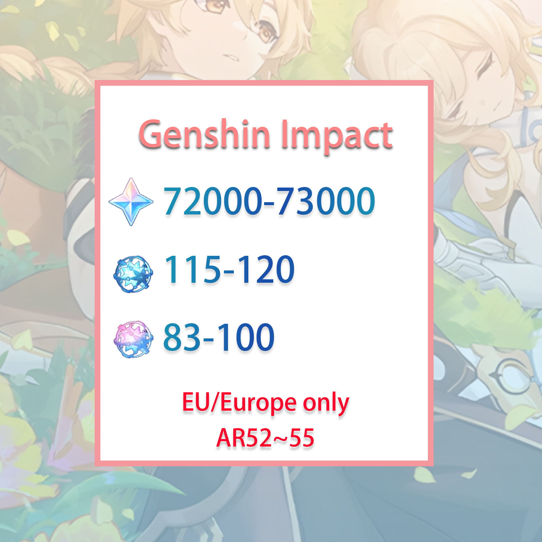 [EU] [INSTANT] Genshin Impact 72000-73000 primogems, Wishes EUROPE Starter Account-Mobile Games Starter