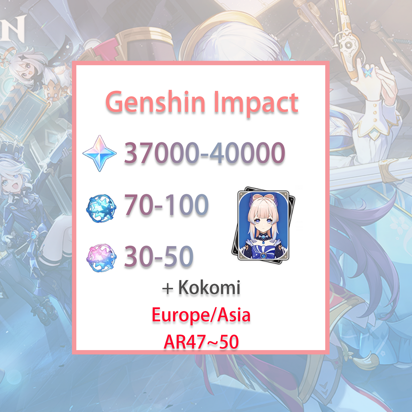 [EU/ASIA] Genshin Impact Sangonomiya Kokomi + 37-40k primogems, Wishes EUROPE/ASIA Starter Account-Mobile Games Starter