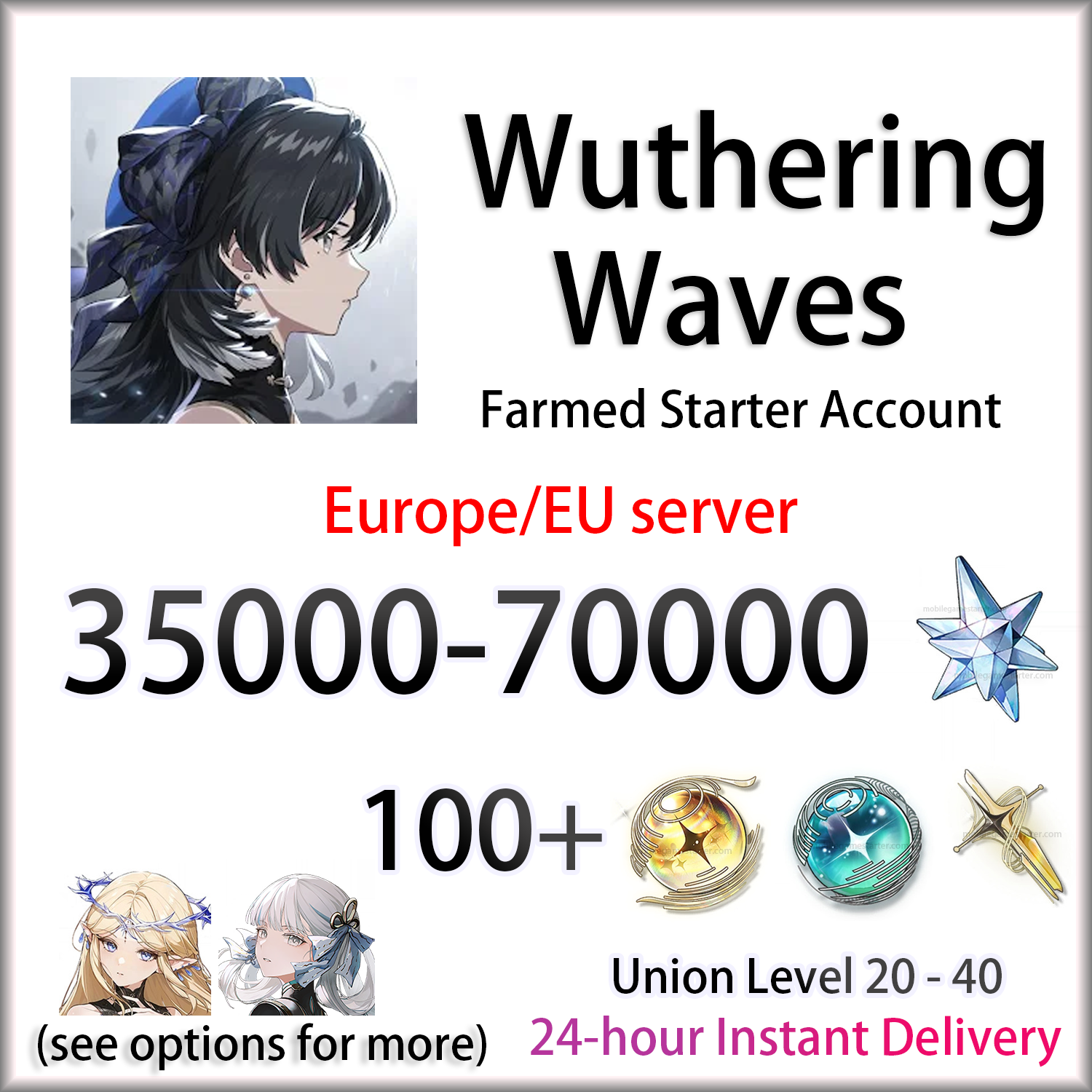 [EUROPE] 60000 Astrite + Tides / Characters | Wuthering Waves EU Starter Farmed Account (see options, up to Denia)-Mobile Games Starter