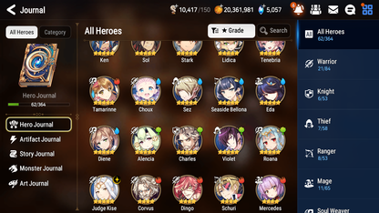 [EUROPE] Epic 7 Seven 1ML 2LIM Judge Kise Seaside Bellona Diene + ML Pulls + 20 Speed + Name EU Starter Account-Mobile Games Starter