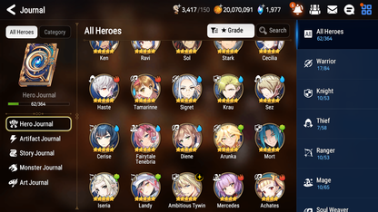 [EUROPE] Epic 7 Seven 1ML 4LIM Ambitious Tywin Fairytale Tenebria Diene Landy Cerise + ML Pulls + 20 Speed + Name EU Starter Account-Mobile Games Starter