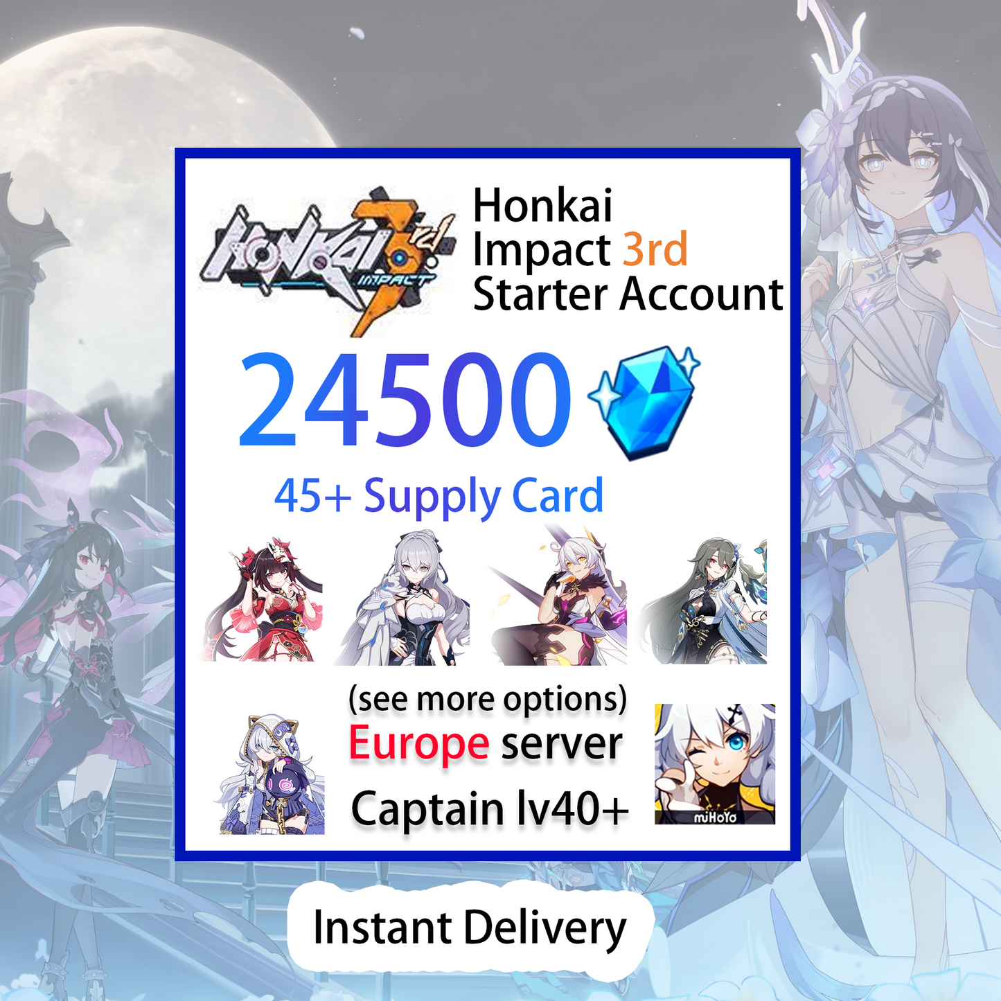 [EUROPE] [INSTANT] 24500+ Crystals | Honkai Impact 3 EU Farmed Starter Account (see options)-Mobile Games Starter