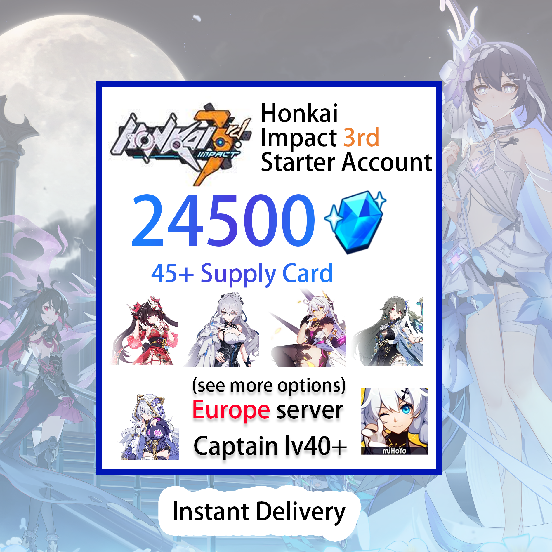 [EUROPE] [INSTANT] 24500+ Crystals | Honkai Impact 3 EU Farmed Starter Account (see options)-Mobile Games Starter