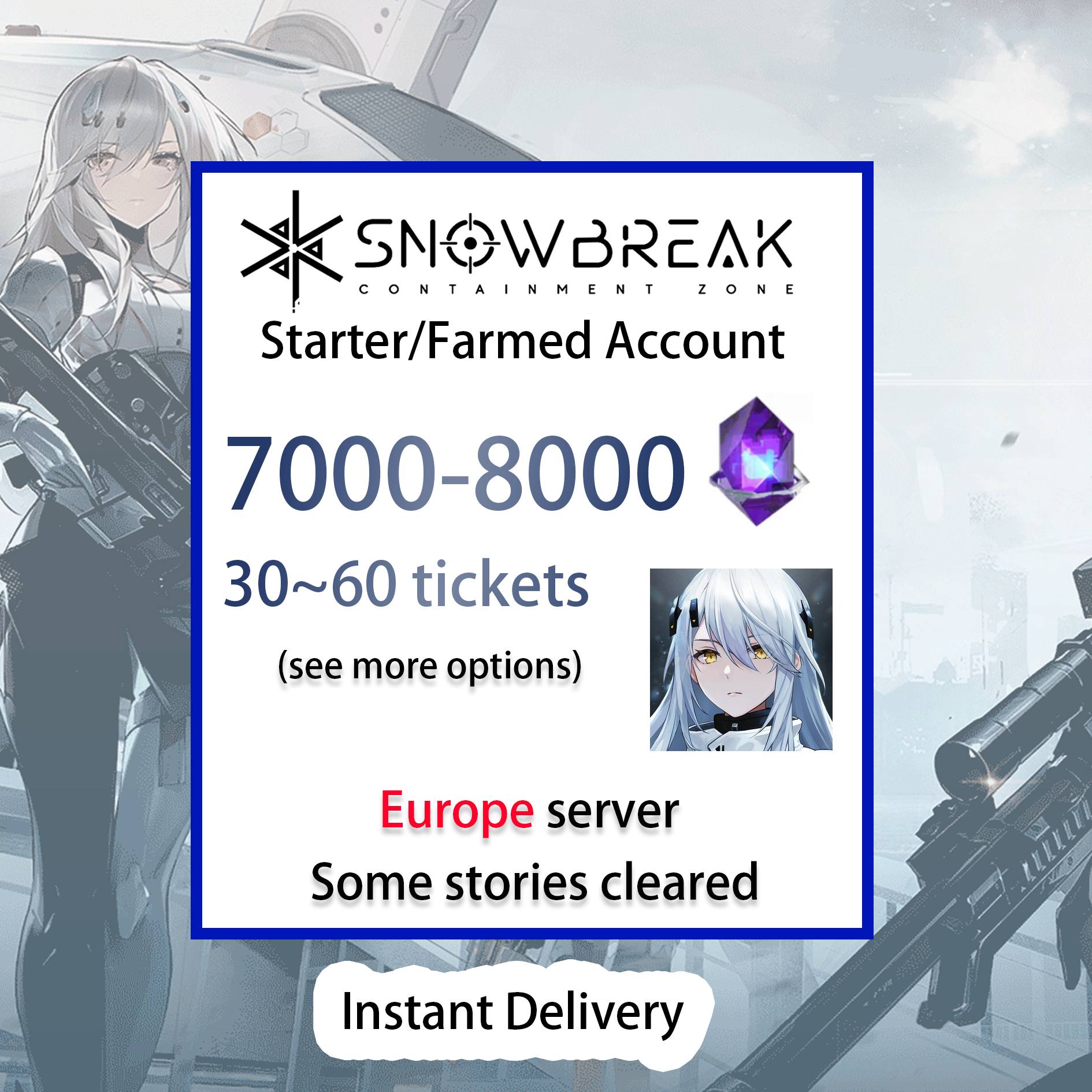 [EUROPE] [INSTANT] 7000+ DigiCash 30~60 Tickets | Snowbreak: Containment Zone GLOBAL Starter Farmed Account-Mobile Games Starter