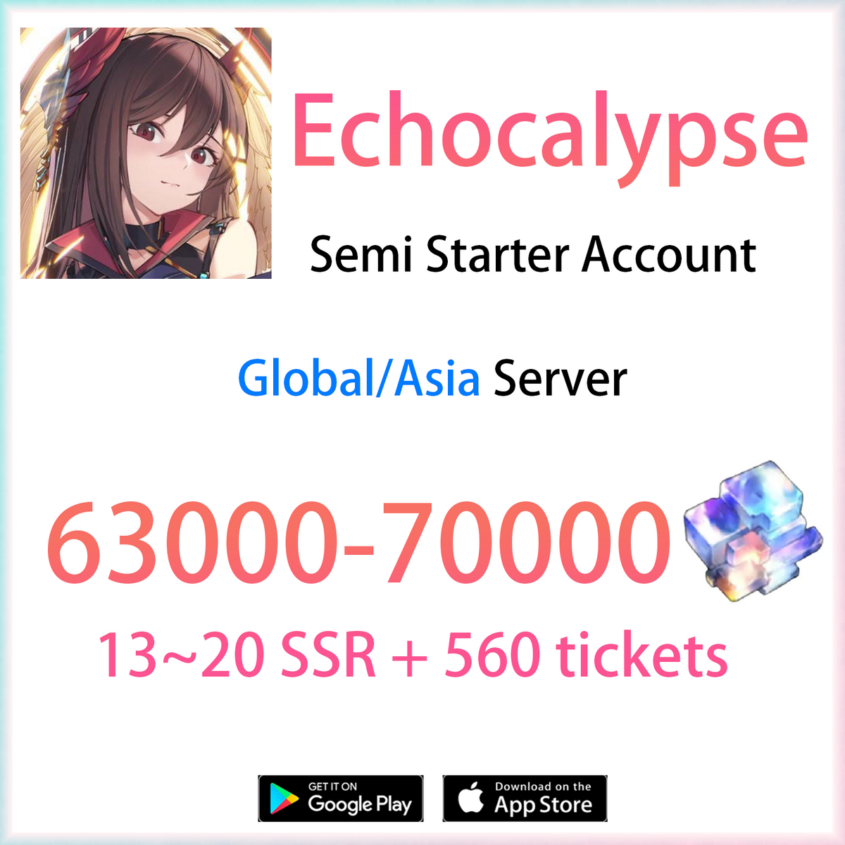 [GLOBAL][INSTANT] 63000 Iridimorphite + 560 tickets + 13~20 SSR | Echocalypse Scarlet Covenant Semi Starter Account (see options)