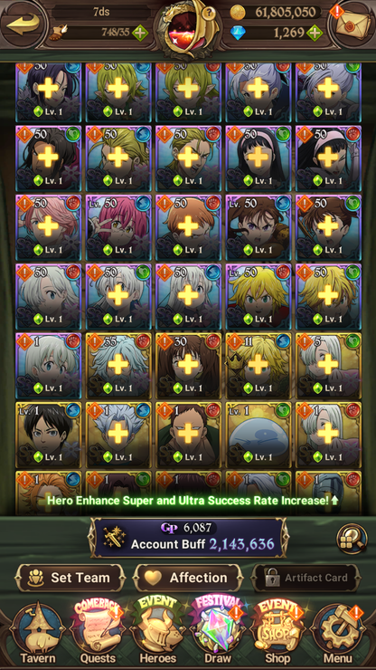 [GLOBAL] 1200 Diamonds + 6/6 Transcendent Ban 3/6 Ultimate Escanor 6/6 Elizabeth 4/6 Purgatory Meliodas++ 7DS Seven Deadly Sins: Grand Cross Resource Starter Account-Mobile Games Starter