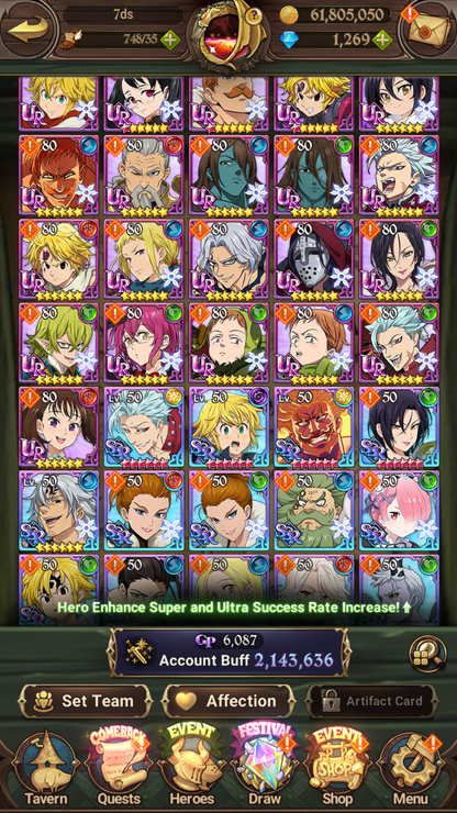 [GLOBAL] 1200 Diamonds + 6/6 Transcendent Ban 3/6 Ultimate Escanor 6/6 Elizabeth 4/6 Purgatory Meliodas++ 7DS Seven Deadly Sins: Grand Cross Resource Starter Account-Mobile Games Starter