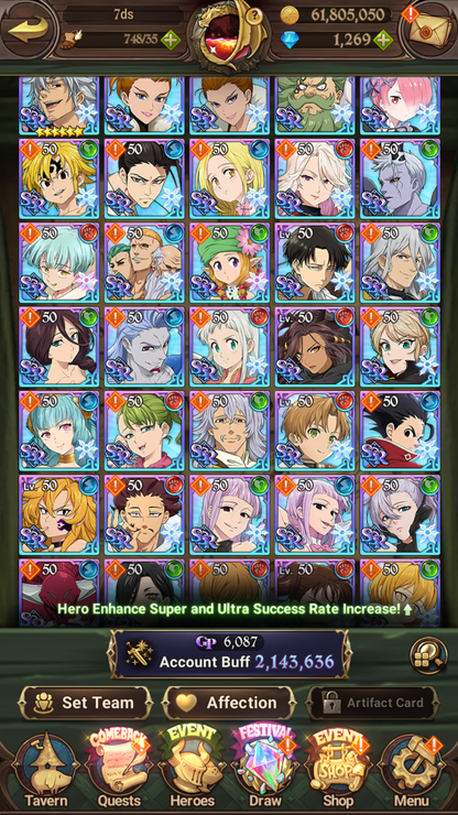 [GLOBAL] 1200 Diamonds + 6/6 Transcendent Ban 3/6 Ultimate Escanor 6/6 Elizabeth 4/6 Purgatory Meliodas++ 7DS Seven Deadly Sins: Grand Cross Resource Starter Account-Mobile Games Starter