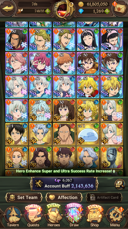 [GLOBAL] 1200 Diamonds + 6/6 Transcendent Ban 3/6 Ultimate Escanor 6/6 Elizabeth 4/6 Purgatory Meliodas++ 7DS Seven Deadly Sins: Grand Cross Resource Starter Account-Mobile Games Starter