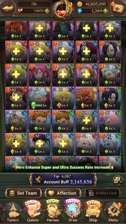 [GLOBAL] 1200 Diamonds + 6/6 Transcendent Ban 3/6 Ultimate Escanor 6/6 Elizabeth 4/6 Purgatory Meliodas++ 7DS Seven Deadly Sins: Grand Cross Resource Starter Account-Mobile Games Starter