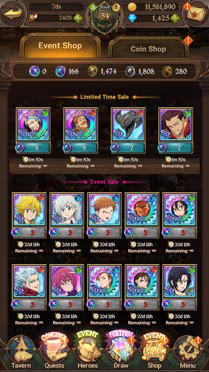 [GLOBAL] 1400 Diamonds + 6/6 Ultimate Escanor + Shield Hero Naofumi Raphtalia Filo 7DS Seven Deadly Sins: Grand Cross Resource Starter Account-Mobile Games Starter