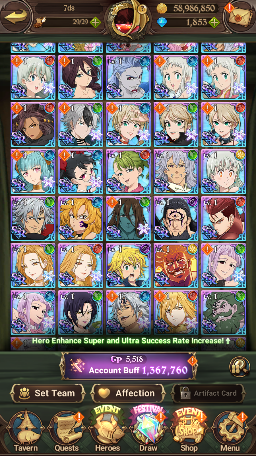 [GLOBAL] 1800 Diamonds + 6/6 Transcendent Ban 2/6 Ultimate Escanor 3/6 Elizabeth 5/6 Purgatory Meliodas++ 7DS Seven Deadly Sins: Grand Cross Resource Starter Account-Mobile Games Starter