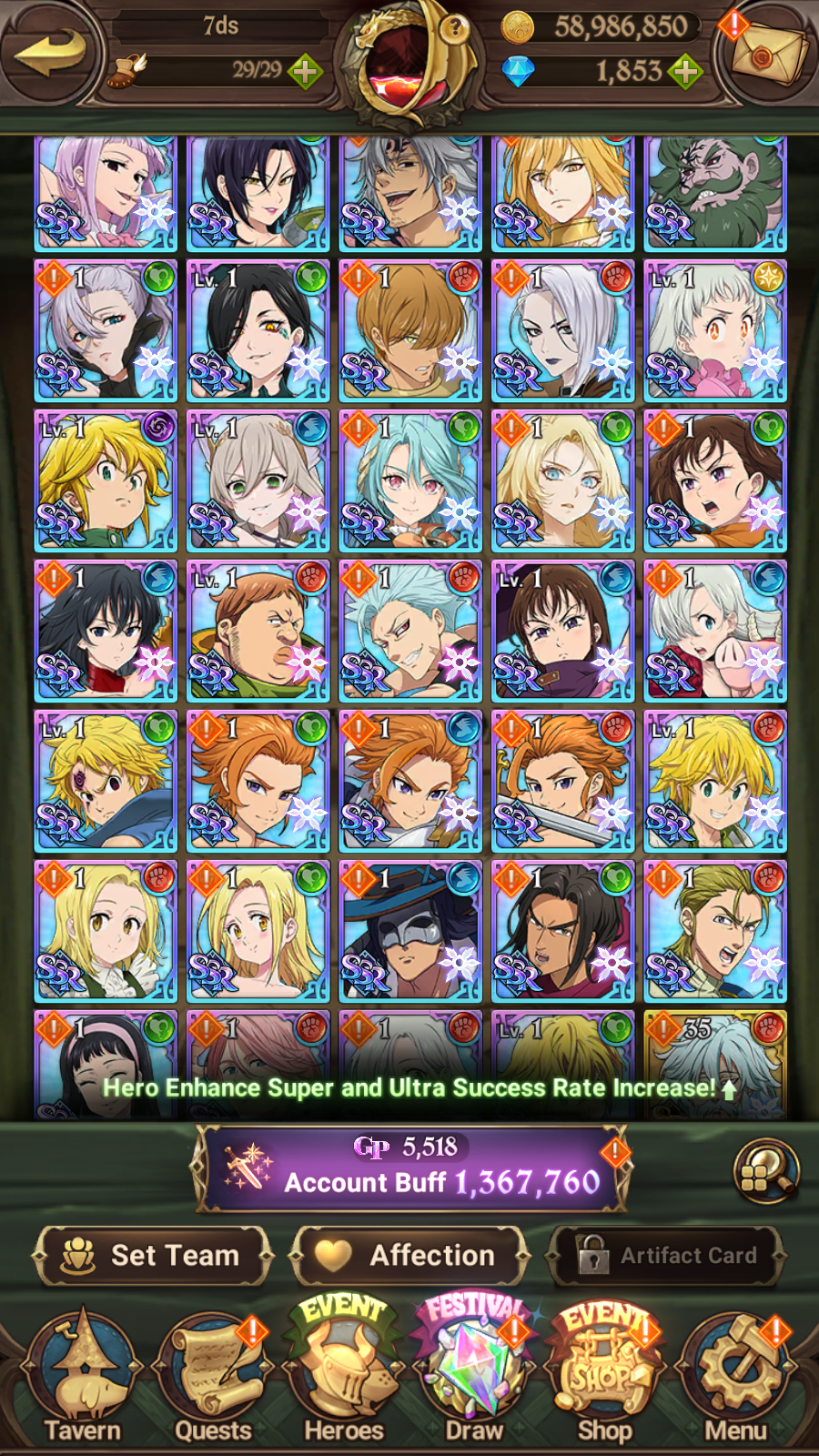 [GLOBAL] 1800 Diamonds + 6/6 Transcendent Ban 2/6 Ultimate Escanor 3/6 Elizabeth 5/6 Purgatory Meliodas++ 7DS Seven Deadly Sins: Grand Cross Resource Starter Account-Mobile Games Starter