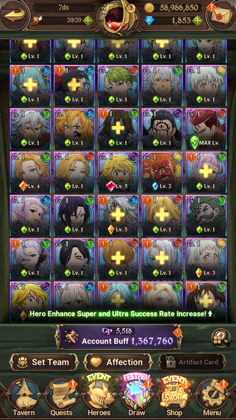 [GLOBAL] 1800 Diamonds + 6/6 Transcendent Ban 2/6 Ultimate Escanor 3/6 Elizabeth 5/6 Purgatory Meliodas++ 7DS Seven Deadly Sins: Grand Cross Resource Starter Account-Mobile Games Starter