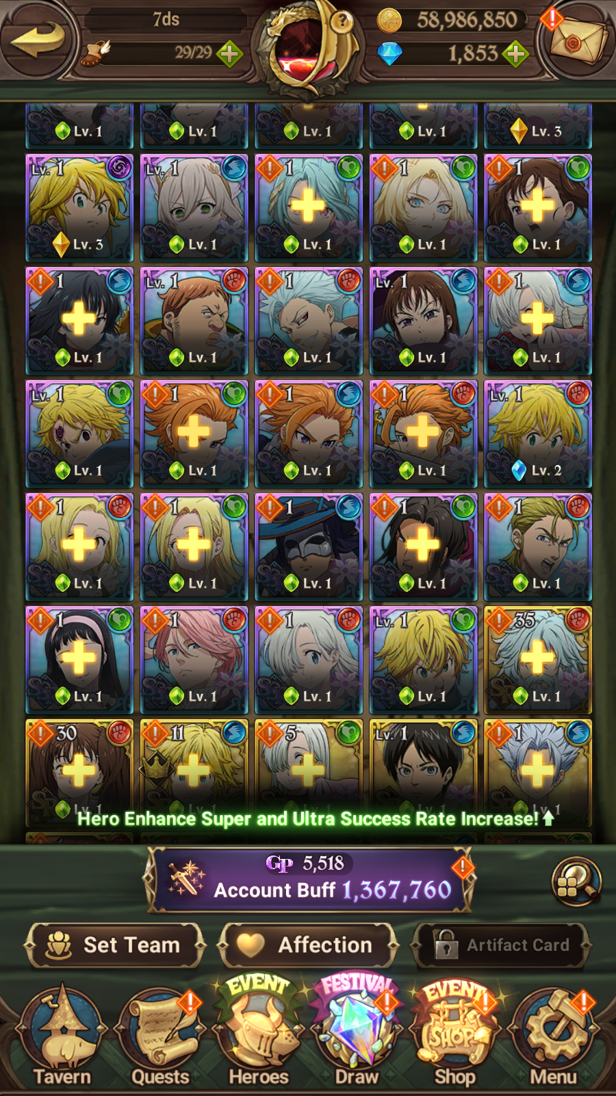 [GLOBAL] 1800 Diamonds + 6/6 Transcendent Ban 2/6 Ultimate Escanor 3/6 Elizabeth 5/6 Purgatory Meliodas++ 7DS Seven Deadly Sins: Grand Cross Resource Starter Account-Mobile Games Starter