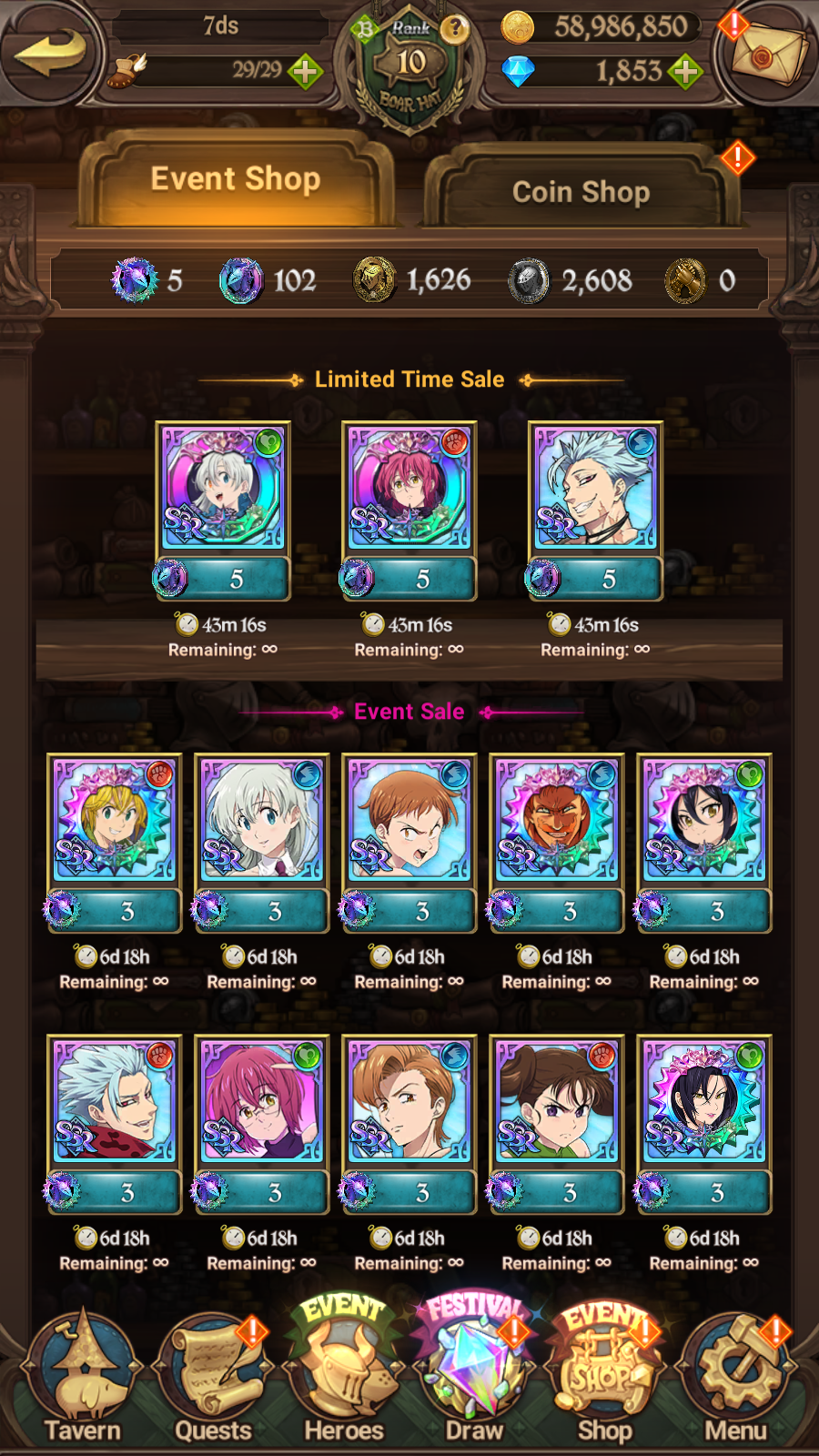 [GLOBAL] 1800 Diamonds + 6/6 Transcendent Ban 2/6 Ultimate Escanor 3/6 Elizabeth 5/6 Purgatory Meliodas++ 7DS Seven Deadly Sins: Grand Cross Resource Starter Account-Mobile Games Starter