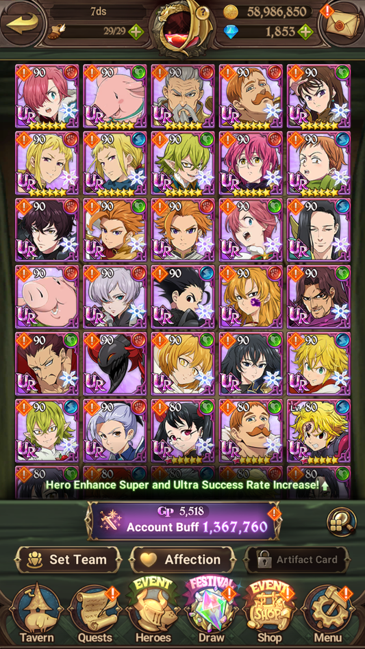 [GLOBAL] 1800 Diamonds + 6/6 Transcendent Ban 2/6 Ultimate Escanor 3/6 Elizabeth 5/6 Purgatory Meliodas++ 7DS Seven Deadly Sins: Grand Cross Resource Starter Account-Mobile Games Starter