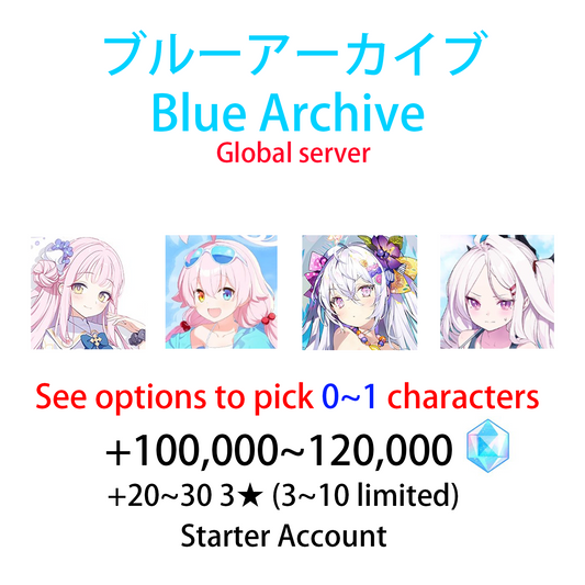[GLOBAL] 3~10 limited + 100000-120000 Pyroxene Blue Archive Gems Starter Account (see options 0~1)-Mobile Games Starter