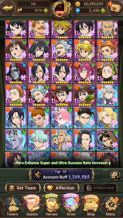 [GLOBAL] 3500 Diamonds + 6/6 Transcendent Ban Ultimate Escanor Elizabeth Purgatory Meliodas++ 7DS Seven Deadly Sins: Grand Cross Resource Starter Account-Mobile Games Starter