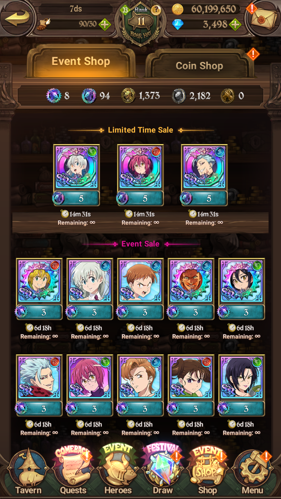[GLOBAL] 3500 Diamonds + 6/6 Transcendent Ban Ultimate Escanor Elizabeth Purgatory Meliodas++ 7DS Seven Deadly Sins: Grand Cross Resource Starter Account-Mobile Games Starter