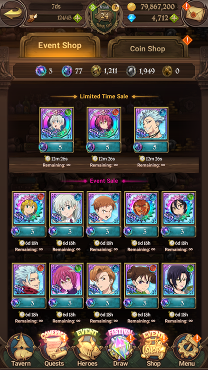 [GLOBAL] 4700 Diamonds + 4/6 Transcendent Ban 6/6 Ultimate Escanor Purgatory Meliodas++ 7DS Seven Deadly Sins: Grand Cross Resource Starter Account-Mobile Games Starter