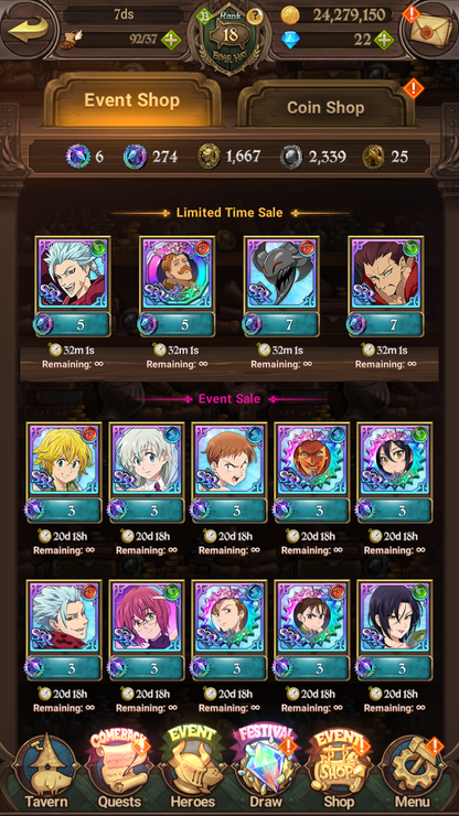 [GLOBAL] 6/6 Shield Hero Naofumi Raphtalia Filo + Ultimate Escanor++ 7DS Seven Deadly Sins: Grand Cross Resource Starter Account-Mobile Games Starter