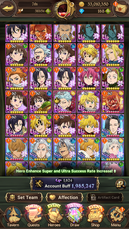 [GLOBAL] 6/6 Transcendent Ban 4/6 Ultimate Escanor 5/6 Elizabeth 5/6 Purgatory Meliodas Overlord Collab++ 7DS Seven Deadly Sins: Grand Cross Resource Starter Account-Mobile Games Starter