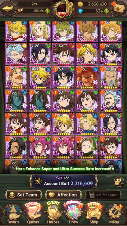 [GLOBAL] 6/6 Transcendent Ban 4/6 Ultimate Escanor Elizabeth 4/6 Purgatory Meliodas+198SSR tickets+ 7DS Seven Deadly Sins: Grand Cross Resource Starter Account-Mobile Games Starter