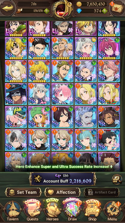 [GLOBAL] 6/6 Transcendent Ban 4/6 Ultimate Escanor Elizabeth 4/6 Purgatory Meliodas+198SSR tickets+ 7DS Seven Deadly Sins: Grand Cross Resource Starter Account-Mobile Games Starter