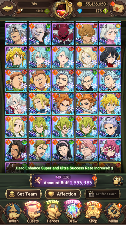 [GLOBAL] 6/6 Transcendent Ban 5/6 Ultimate Escanor 6/6 Elizabeth 6/6 Purgatory Meliodas++ 7DS Seven Deadly Sins: Grand Cross Resource Starter Account-Mobile Games Starter