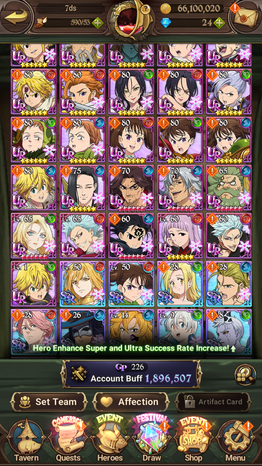 [GLOBAL] 6/6 Ultimate Escanor 6/6 Elizabeth Traitor Purgatory Meliodas Transcendent Ban++ 7DS Seven Deadly Sins: Grand Cross Resource Starter Account-Mobile Games Starter