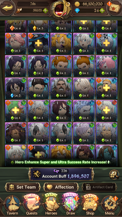 [GLOBAL] 6/6 Ultimate Escanor 6/6 Elizabeth Traitor Purgatory Meliodas Transcendent Ban++ 7DS Seven Deadly Sins: Grand Cross Resource Starter Account-Mobile Games Starter