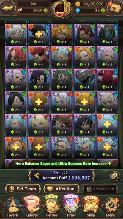 [GLOBAL] 6/6 Ultimate Escanor 6/6 Elizabeth Traitor Purgatory Meliodas Transcendent Ban++ 7DS Seven Deadly Sins: Grand Cross Resource Starter Account-Mobile Games Starter