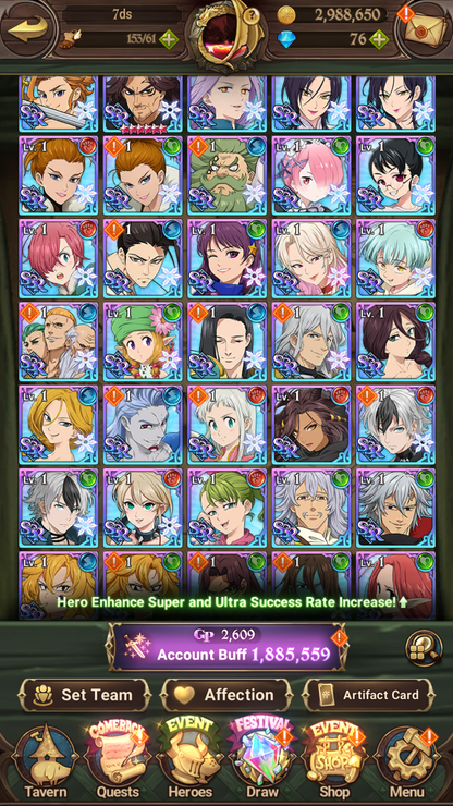 [GLOBAL] 6/6 Ultimate Escanor 6/6 Purgatory Meliodas++ 7DS Seven Deadly Sins: Grand Cross Resource Starter Account-Mobile Games Starter