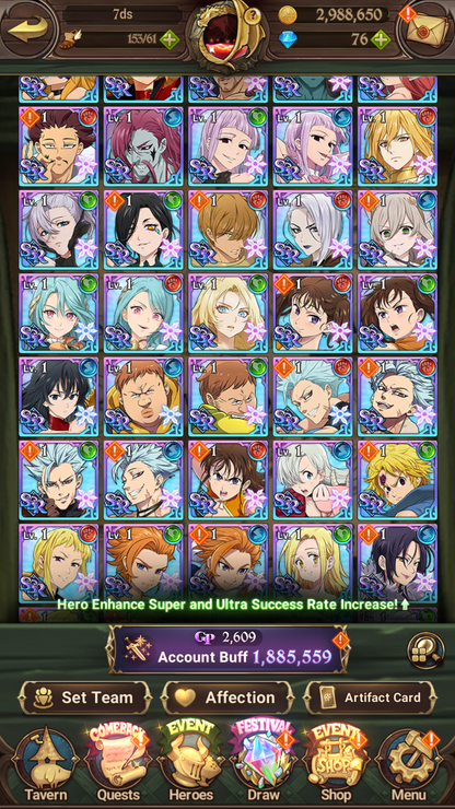 [GLOBAL] 6/6 Ultimate Escanor 6/6 Purgatory Meliodas++ 7DS Seven Deadly Sins: Grand Cross Resource Starter Account-Mobile Games Starter