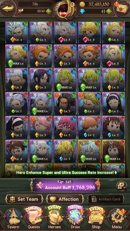 [GLOBAL] 6/6 Ultimate Escanor 6/6 Traitor Meliodas 6/6 Purgatory Meliodas 6/6 Elizabeth++ 7DS Seven Deadly Sins: Grand Cross Resource Starter Account-Mobile Games Starter