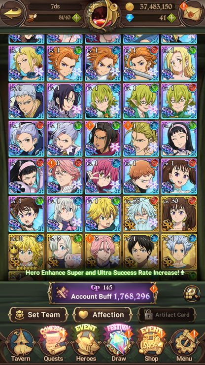 [GLOBAL] 6/6 Ultimate Escanor 6/6 Traitor Meliodas 6/6 Purgatory Meliodas 6/6 Elizabeth++ 7DS Seven Deadly Sins: Grand Cross Resource Starter Account-Mobile Games Starter