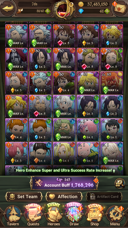 [GLOBAL] 6/6 Ultimate Escanor 6/6 Traitor Meliodas 6/6 Purgatory Meliodas 6/6 Elizabeth++ 7DS Seven Deadly Sins: Grand Cross Resource Starter Account-Mobile Games Starter