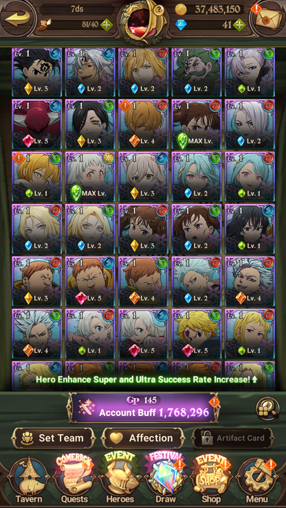 [GLOBAL] 6/6 Ultimate Escanor 6/6 Traitor Meliodas 6/6 Purgatory Meliodas 6/6 Elizabeth++ 7DS Seven Deadly Sins: Grand Cross Resource Starter Account-Mobile Games Starter