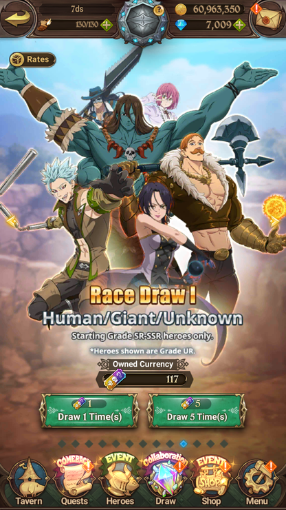 [GLOBAL] 7000 diamonds + 190 SSR tickets + Ultimate Escanor++ 7DS Seven Deadly Sins: Grand Cross Resource Starter Account-Mobile Games Starter