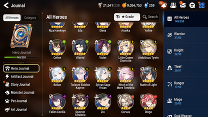 [GLOBAL] Epic 7 Seven 10ML + 25 4★ ML Witch of the Mere Tenebria Belian Zio +20 speed++ 10-10 Account-Mobile Games Starter