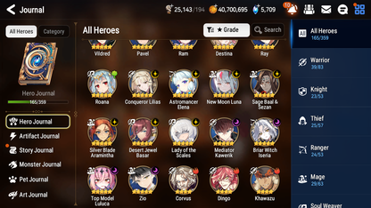 [GLOBAL] Epic 7 Seven 10ML + 26 4★ ML Lady of the Scales New Moon Luna Zio Iseria Kawerik Elena Basar +20 Speed 10-10 Account-Mobile Games Starter