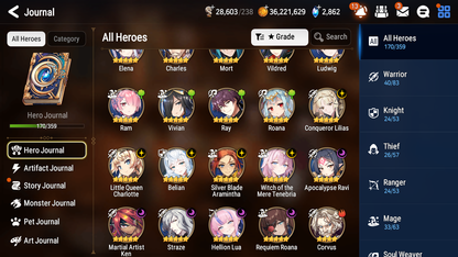 [GLOBAL] Epic 7 Seven 10ML + 27 4★ ML Witch of the Mere Tenebria Hellion Lua Conqueror Lilias Straze Belian Apocalypse Ravi +20 speed++ 10-10 Account-Mobile Games Starter