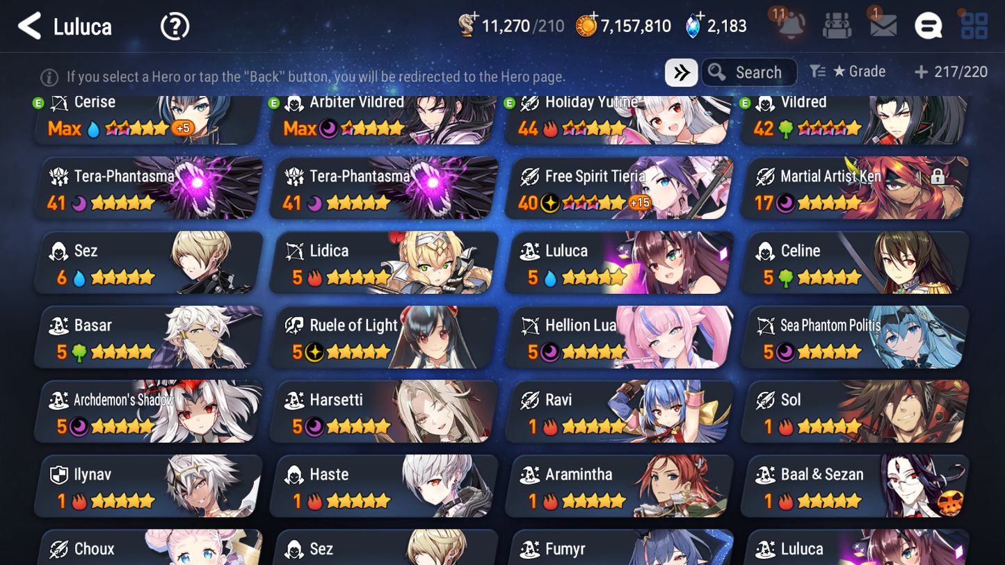 [GLOBAL] Epic 7 Seven 10ML + 30 4★ ML(lots dups) Harsetti Hellion Lua New Moon Luna Sea Phantom Politis Charles Archdemon's Shadow Martial Artist Ken Holiday Yufine+20 Speed 10-10 Account-Mobile Games Starter