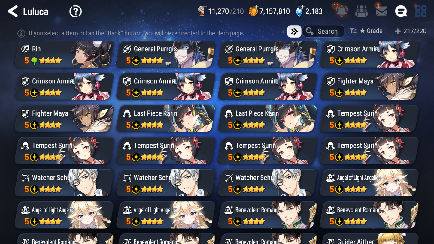 [GLOBAL] Epic 7 Seven 10ML + 30 4★ ML(lots dups) Harsetti Hellion Lua New Moon Luna Sea Phantom Politis Charles Archdemon's Shadow Martial Artist Ken Holiday Yufine+20 Speed 10-10 Account-Mobile Games Starter
