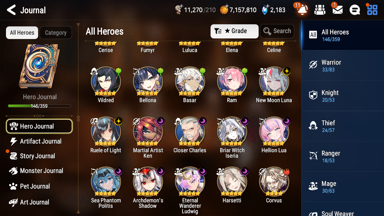 [GLOBAL] Epic 7 Seven 10ML + 30 4★ ML(lots dups) Harsetti Hellion Lua New Moon Luna Sea Phantom Politis Charles Archdemon's Shadow Martial Artist Ken Holiday Yufine+20 Speed 10-10 Account-Mobile Games Starter